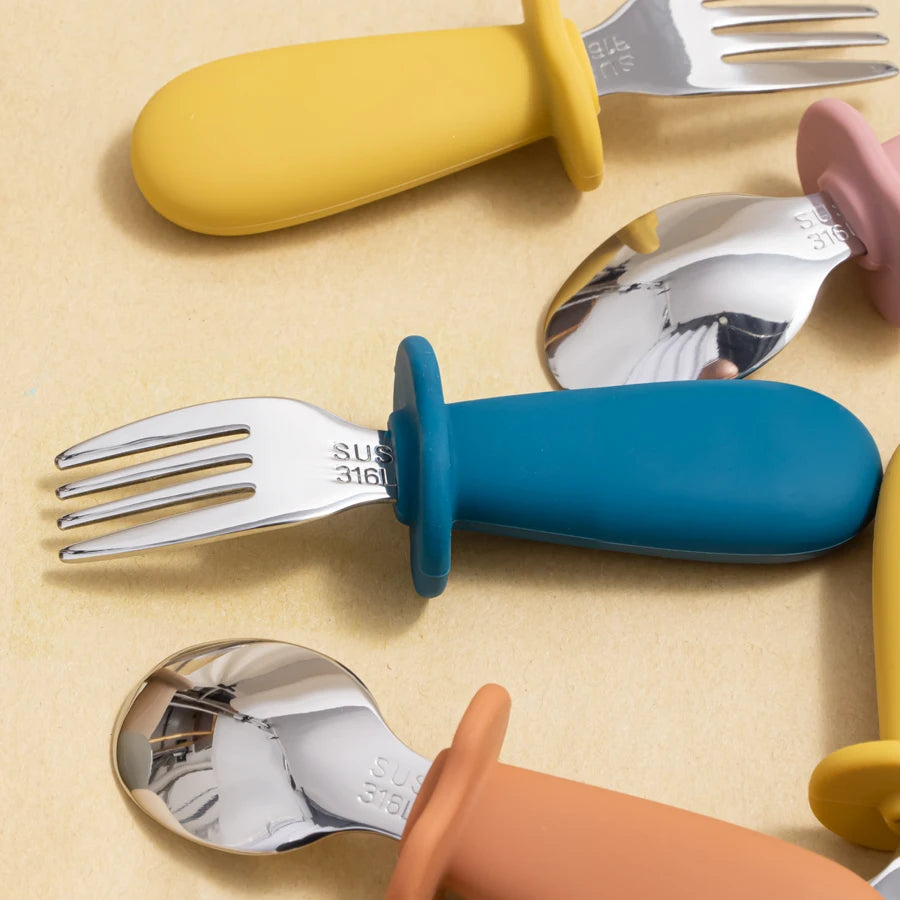 Silicone Handle Spoon and Fork Utensil Set